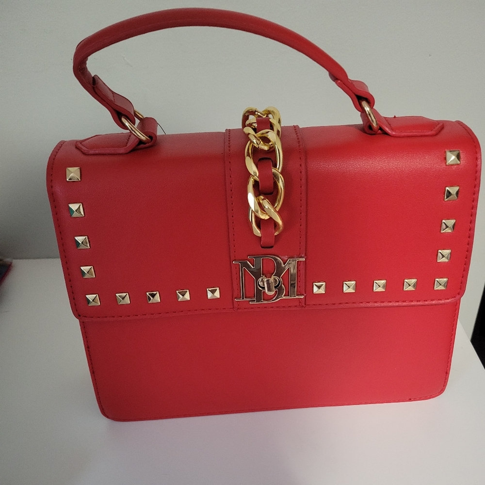 Badgley Mischka Red Top-Handle Crossbody with Gold Chain